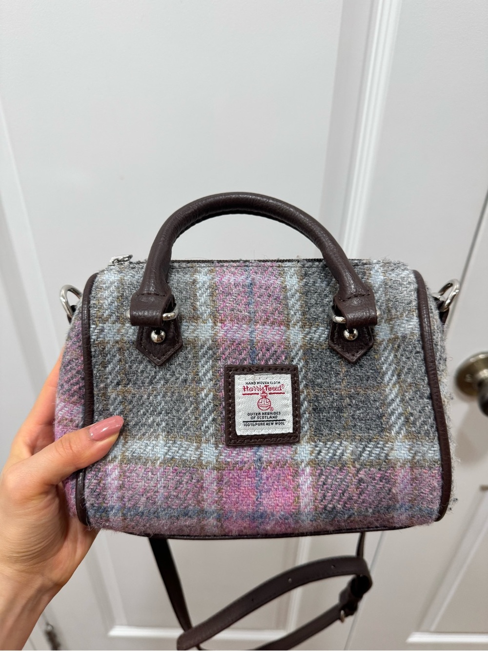 Harris Tweed Mini Bowling Bag - Pink & Gray